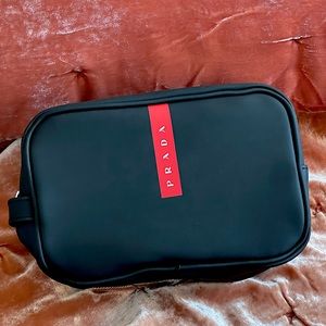 Prada Pouch Clutch Bag Makeup Kit Organizer Case Luna Black Red Dopp Kit NEW